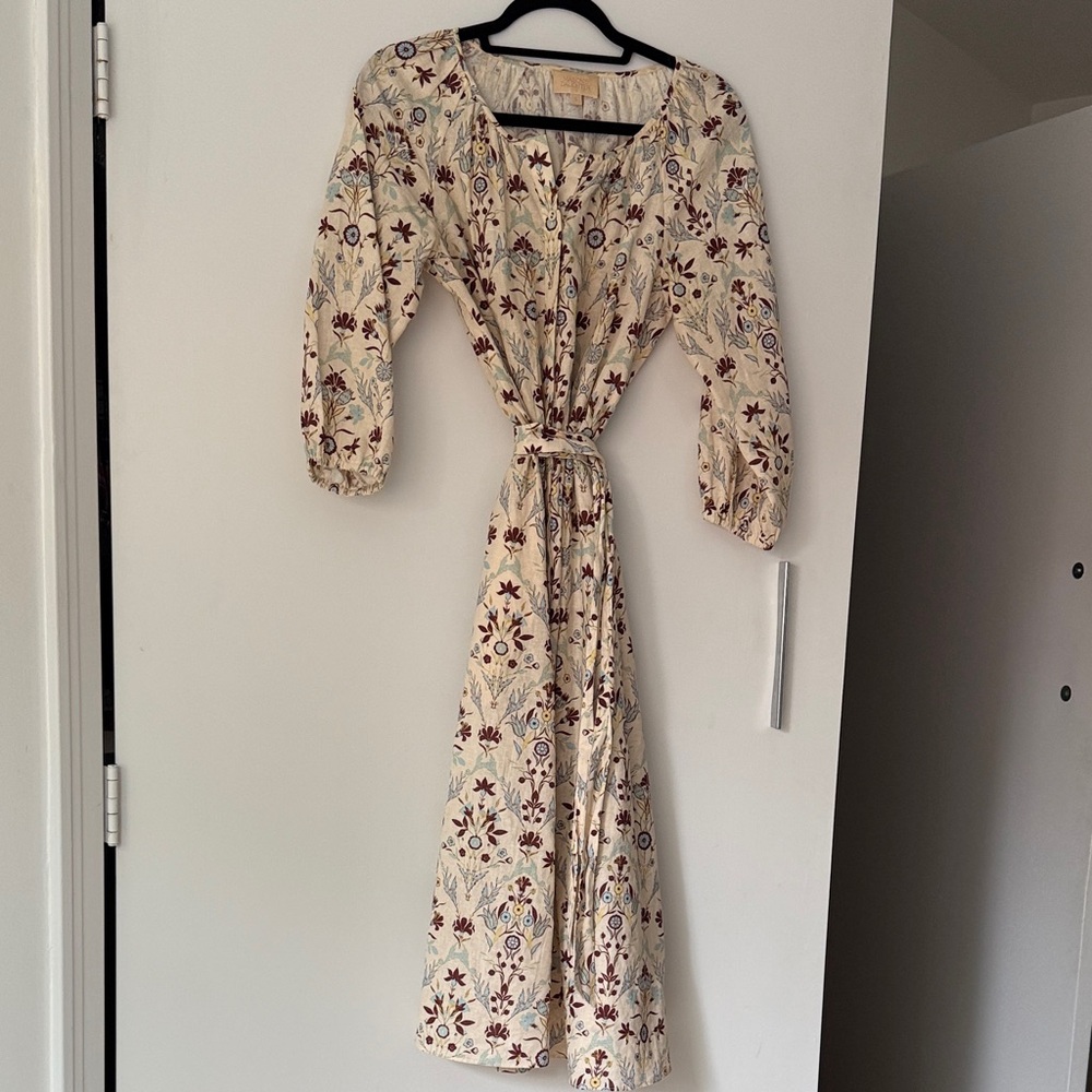 Linen and cotton 3/4 sleeve floral dress